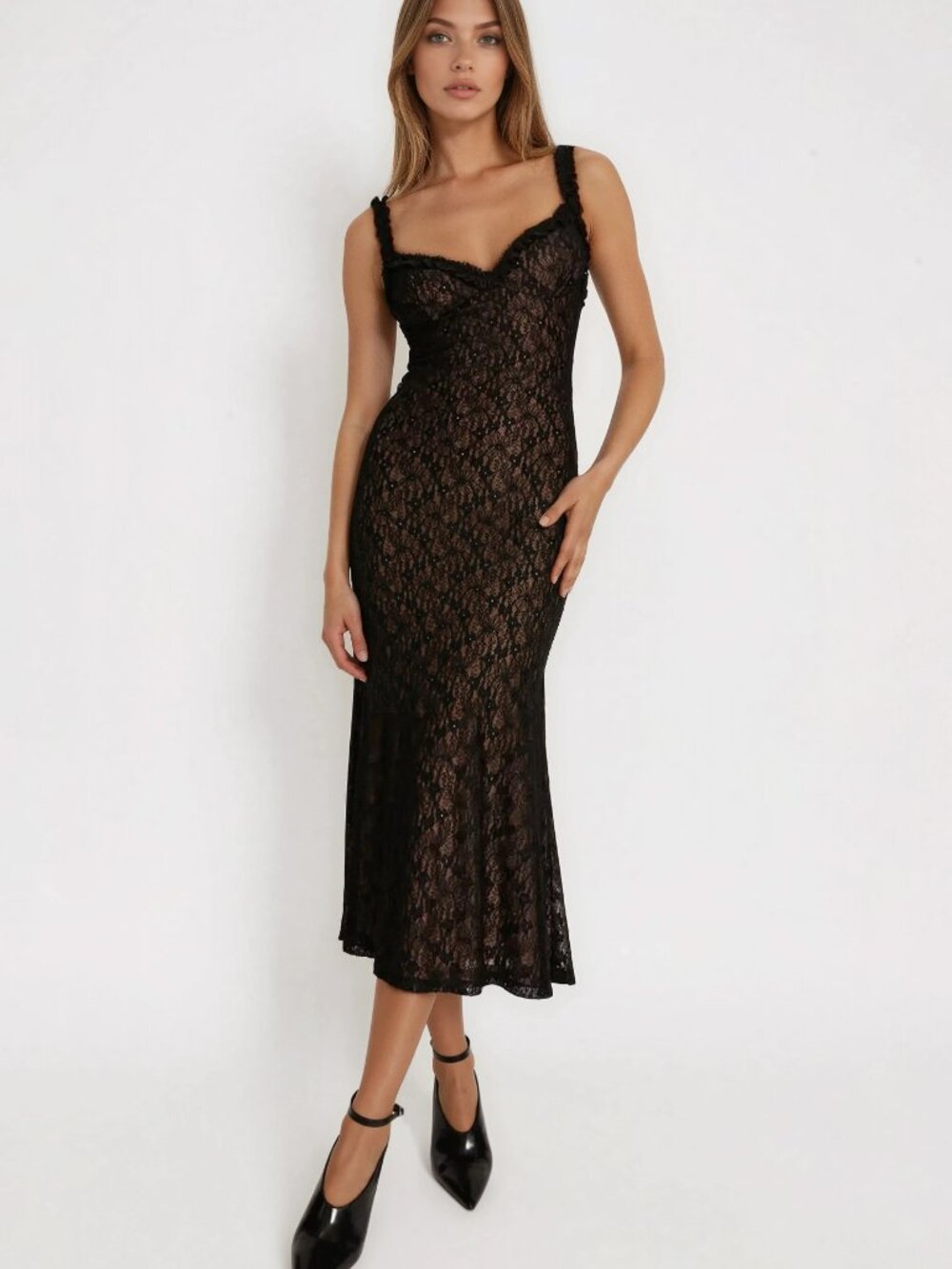 Bardot Alegra Stretch Lace Midi Dress - Black